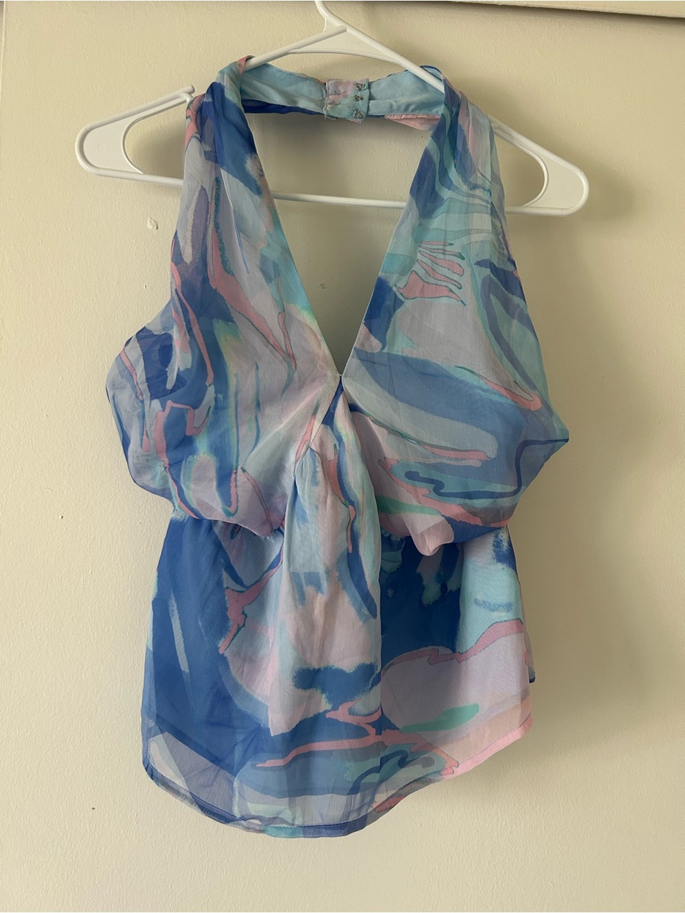 Blue Pink Abstract Halter Top